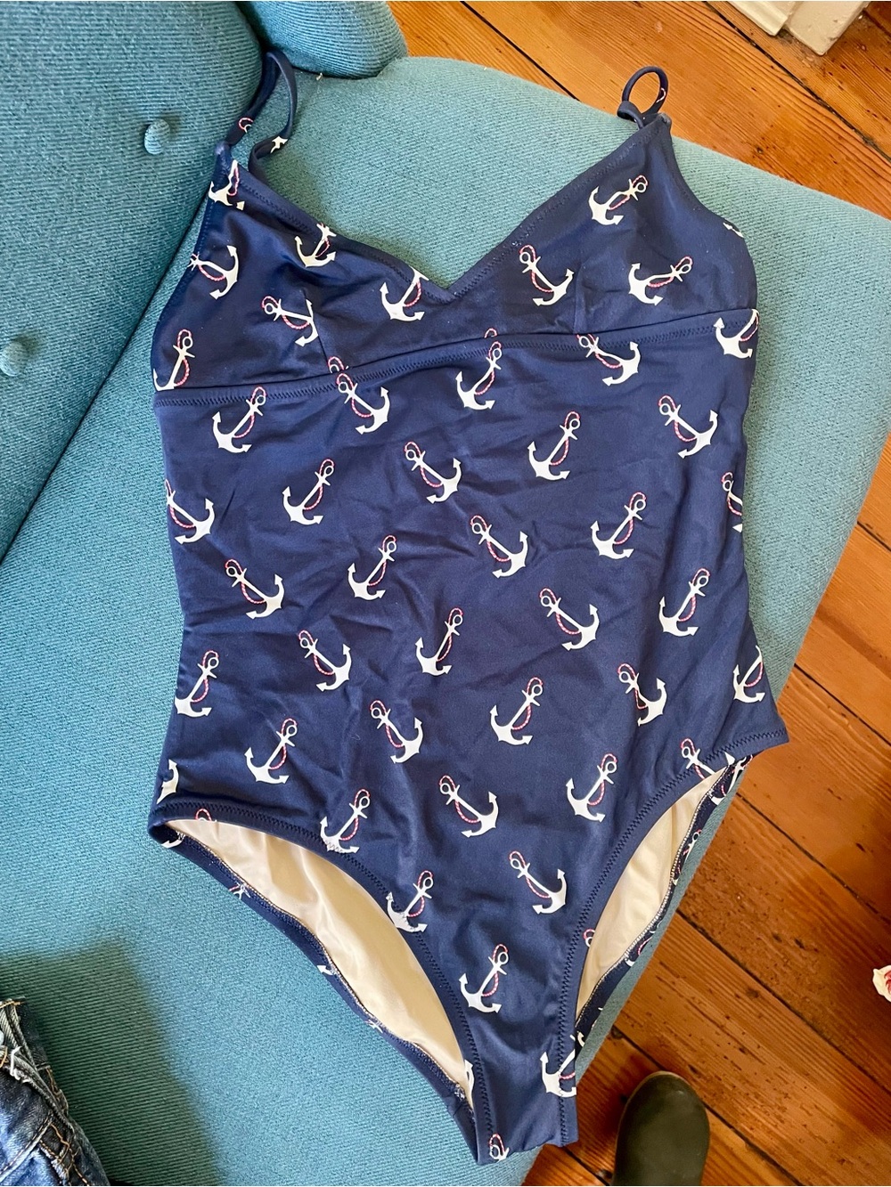 J. CREW Navy One-Piece Swimsuit with Anchor Print MEDIUM